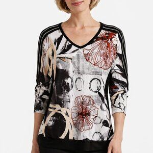 Dolcezza abstract Graphic print blouse, beaded around neck, travel wardrobe